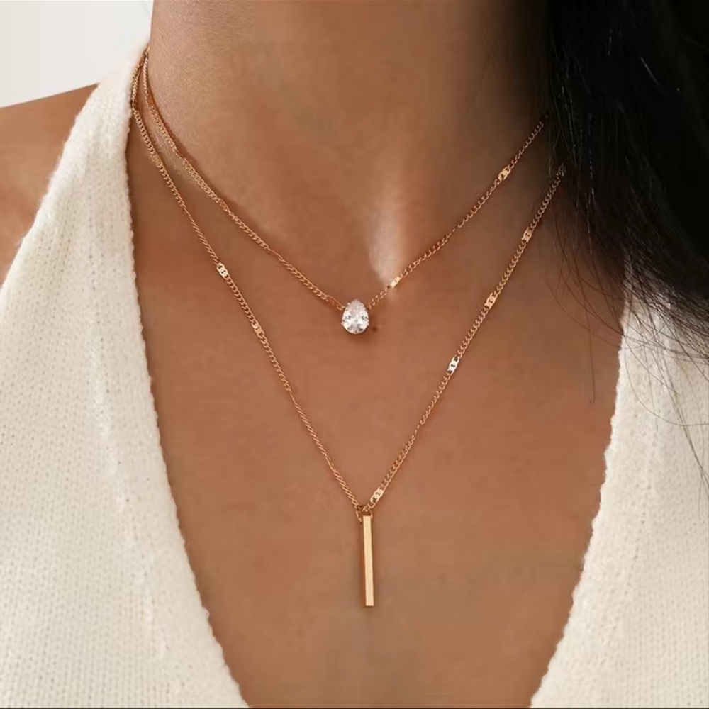 Gold Double Layer Stacking Water Drop Shaped Smal… - image 6